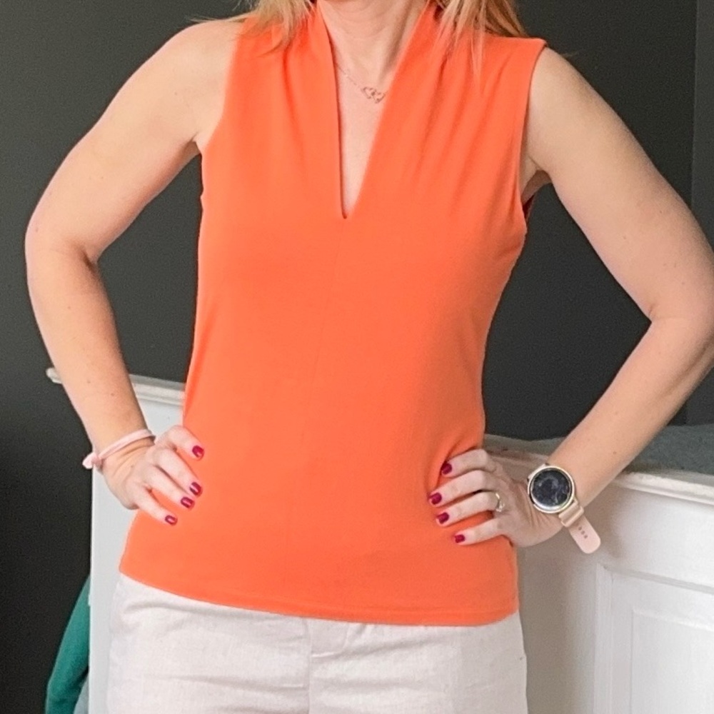 Talbots Sleeveless V-Neck sleeveless top in Bright Orange